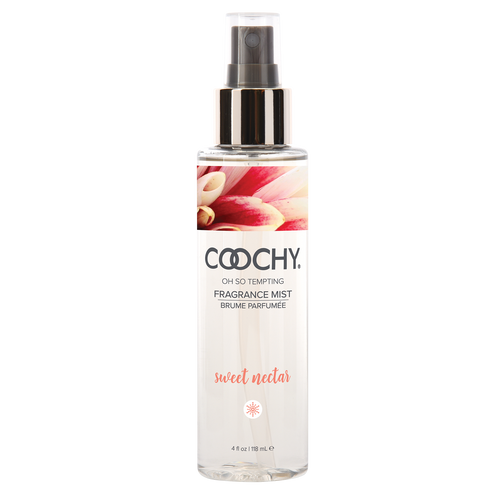 COOCHY fragrance mist bottle with floral design on a white background